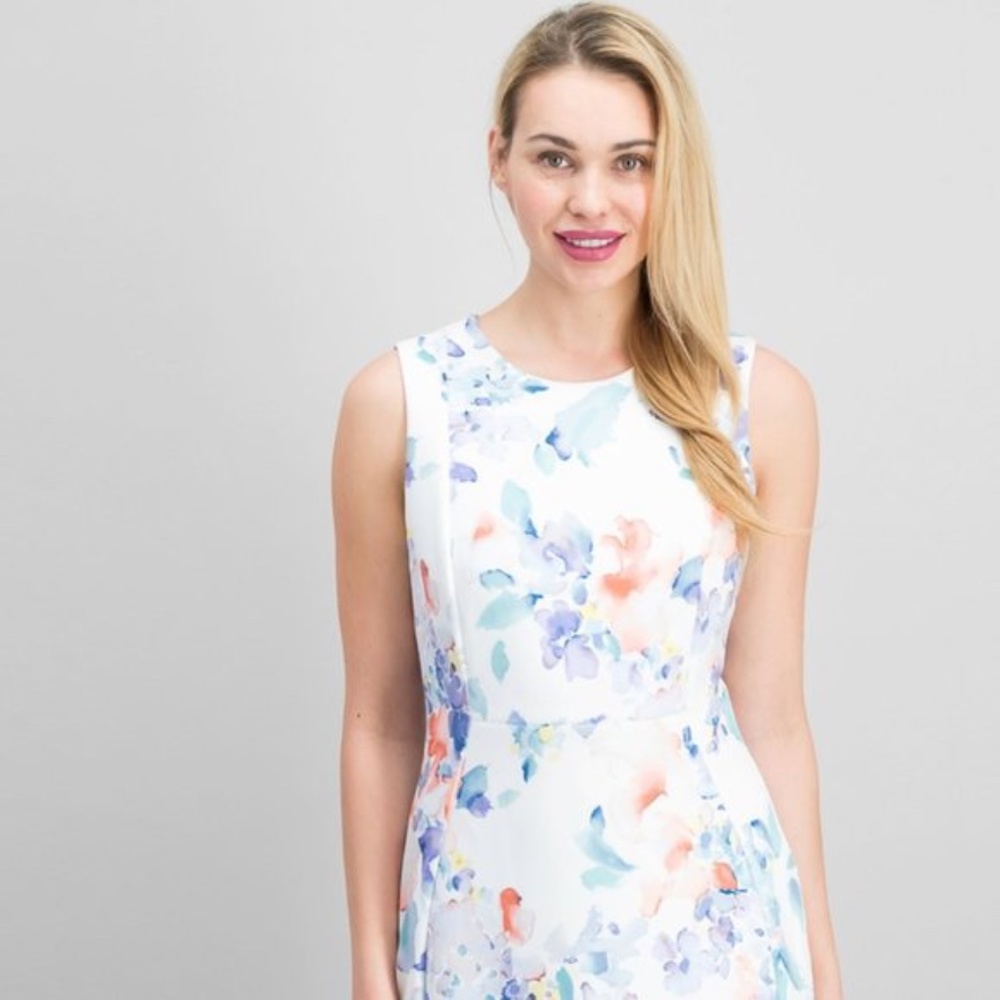 NWOT CK Sleeveless Watercolor Floral Print Dress